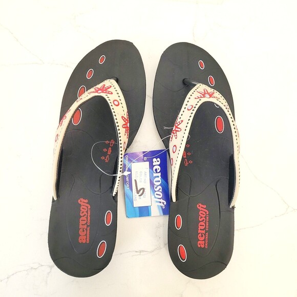 NEW Aerosoft Womens Sz 9 Sandals Flip Flop Thong Red Flowers EU 40 Arch Support - Picture 6 of 11